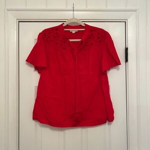 Knox Rose Red Blouse with Cutout Detail